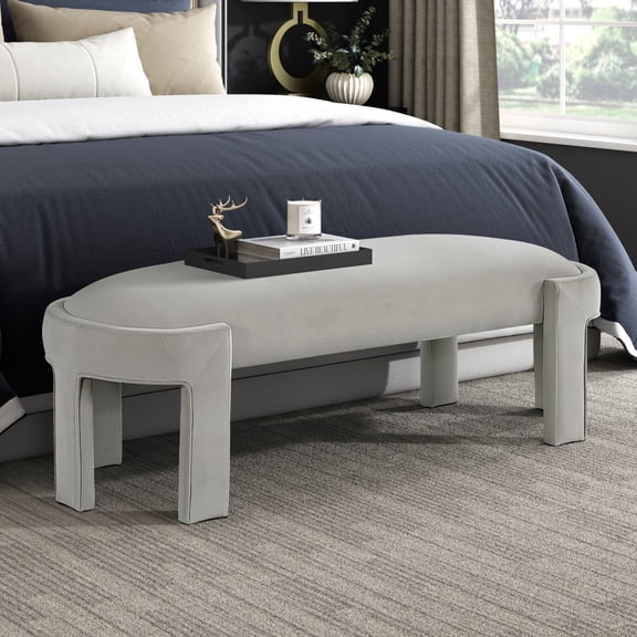 Newboti Furniture Stylish Upholstered Bench Taupe Velvet Fabric Foam Cushioned Seat Luxurious Comfort Home Furniture 1pc Durable Plywood Frame Entryway Bench BN.5952