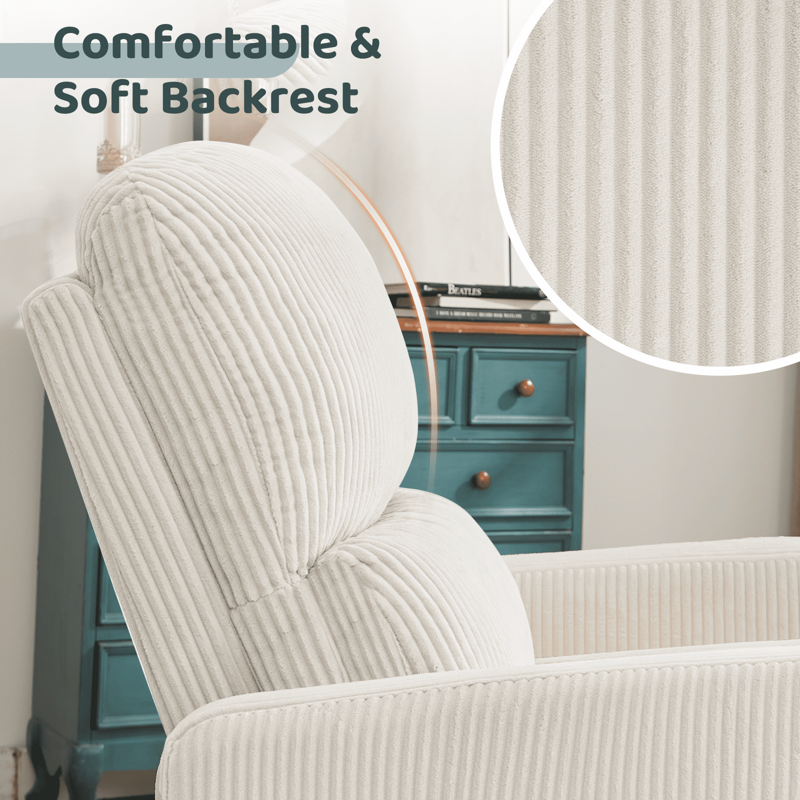 Aemeios Swivel Manual Recliner Chair Corduroy Fabric Nursery Glider Rocker Recliner, White