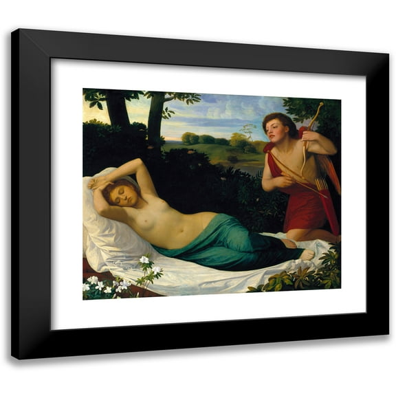Alphonse Legros 14x12 Black Modern Framed Museum Art Print Titled - Cupid and Psyche (Before 1867)