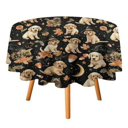 

JINGDS Witch Hat Puppies-1187 Round Table Cloth Halloween Tablecloth Thanksgiving Day Table Cloth Round Cover Circle Tablecloth for Halloween Thanksgiving Fall Party