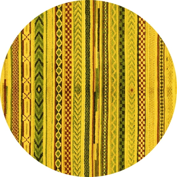 Ahgly Company Machine Washable Indoor Round Abstract Yellow Modern Area Rugs, 4' Round