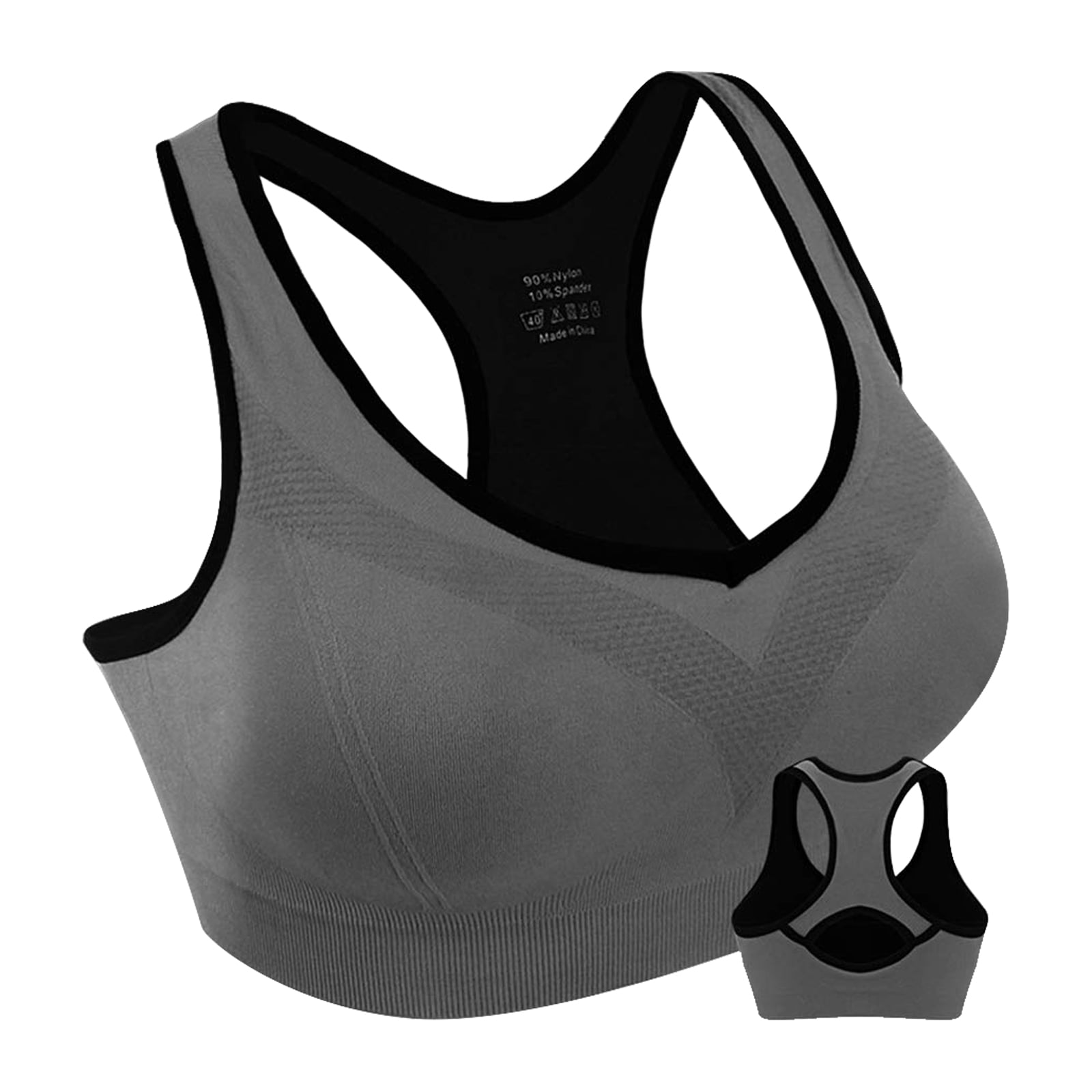 Gray Racerback Sports Bras for Women, Seamless High Impact Bra with Pad for  Yoga Gym Workout Fitness, XXL Siz 