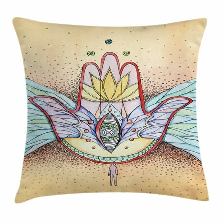 Wenge Accent (Hamsa Throw Pillow Cushion Cover, Abstract Hamsa Hand with Wings and Eye Artistic Mystical Spiritual Icon, Decorative Square Accent Pillow Case, 16 X 16 Inches, Turquoise Red Apricot, by)