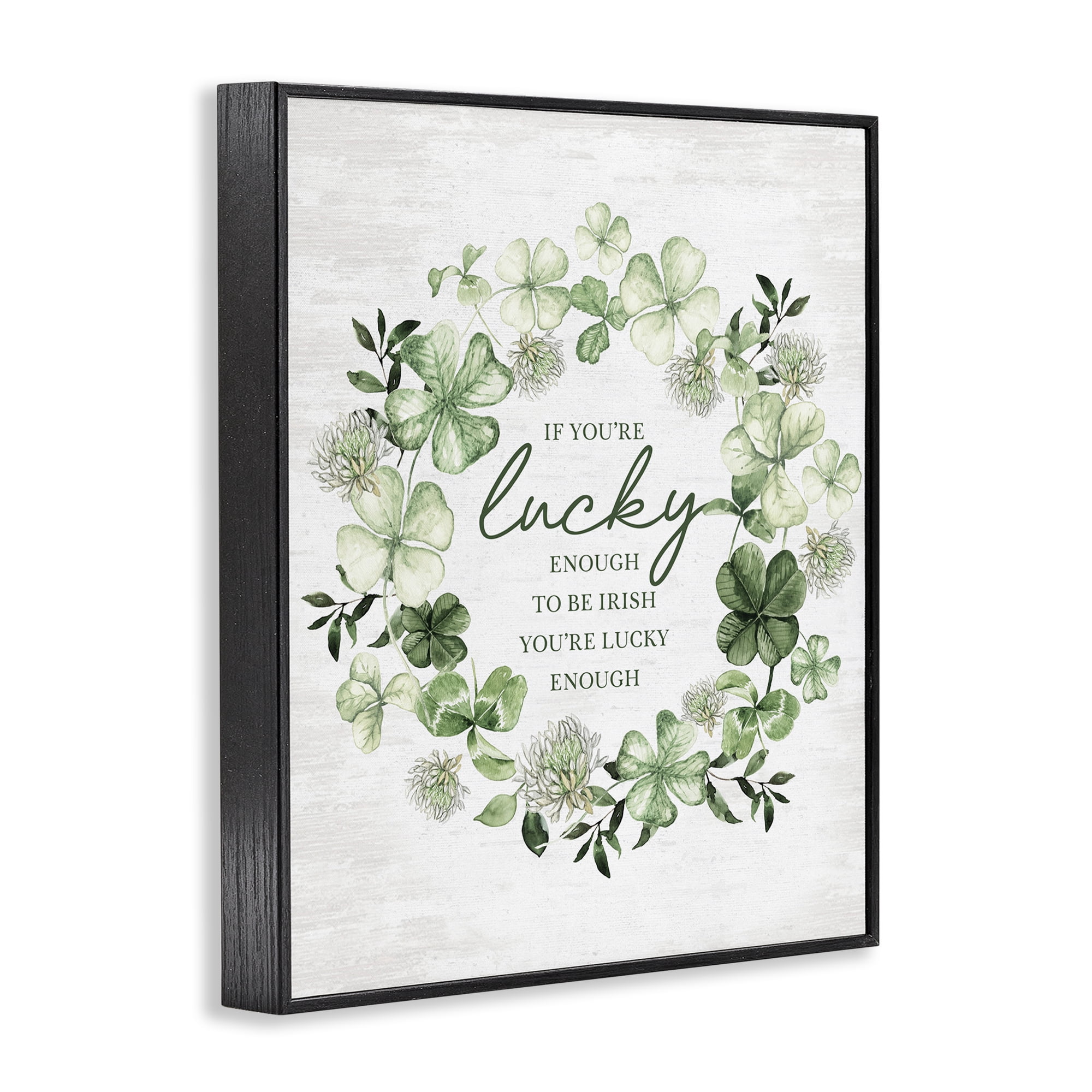 Stupell Industries Inspiring Lucky Wreath Botanical & Floral Painting Black Framed Art Print Wall Art, 24 x 30