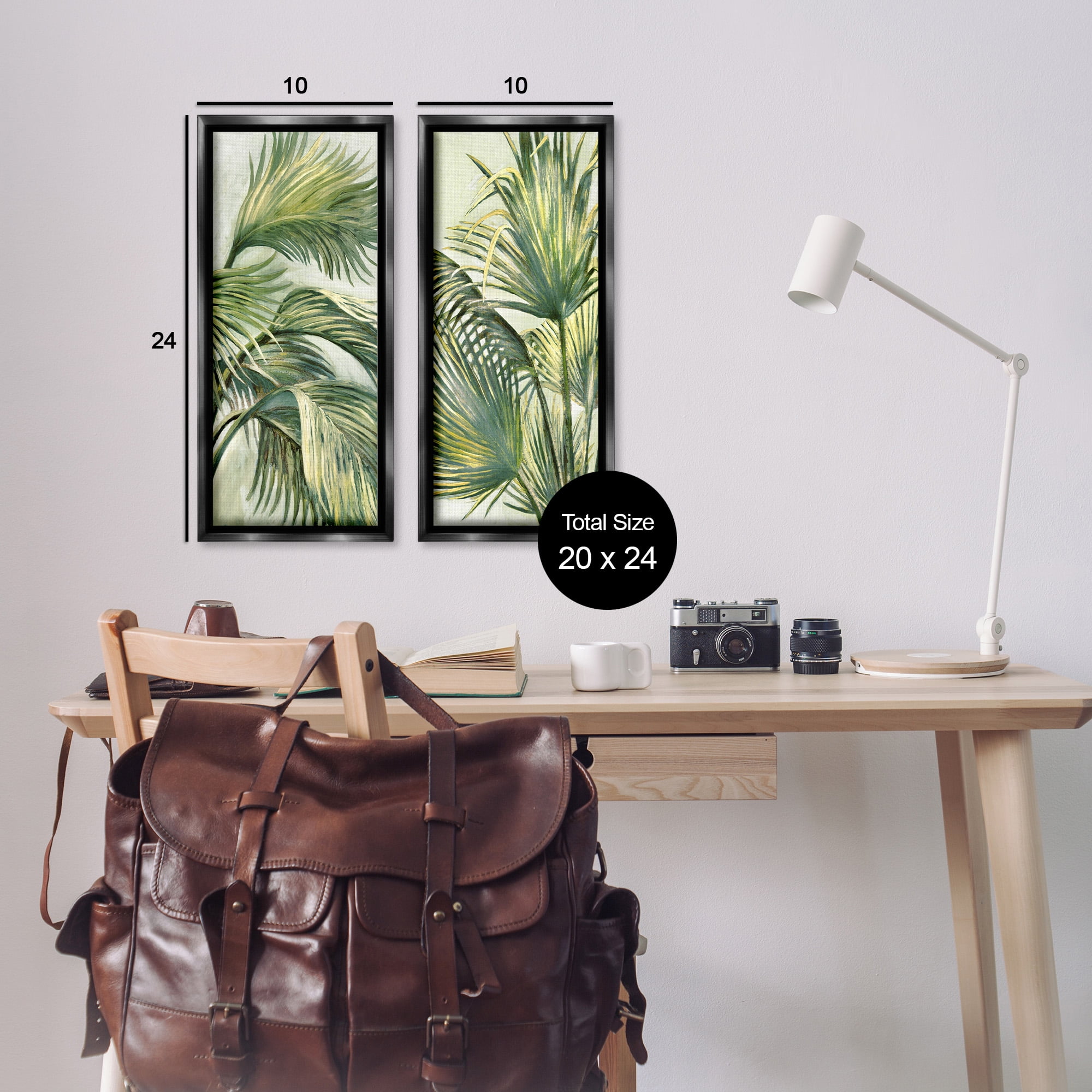 Stupell Industries Swaying Green Palms Botanical & Floral Painting Black Floater Framed Canvas Art Print Wall Art, 11 x 25, Set of 2