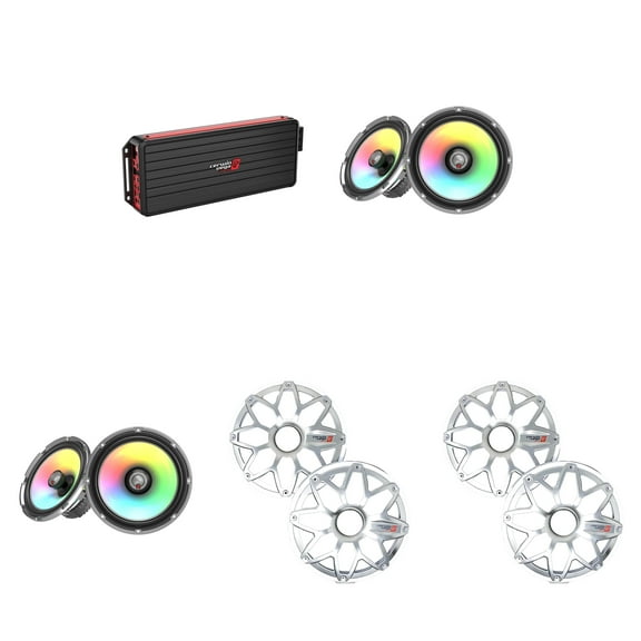 Cerwin Vega Marine VCU84 Amplifier with (2) SM8F4 RPM Stroker 8" Marine RGB Speakers and White/Stainless Grilles