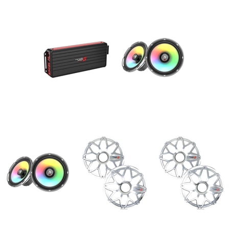 Cerwin Vega Marine VCU84 Amplifier with (2) SM8F4 RPM Stroker 8 Marine RGB Speakers and White/Stainless Grilles