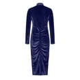 thumbnail image 5 of Ygbgbb Women's Elegant Party Fashionable Pleated Long Sleeved Half High Neck Dress (Blue,S), 5 of 6