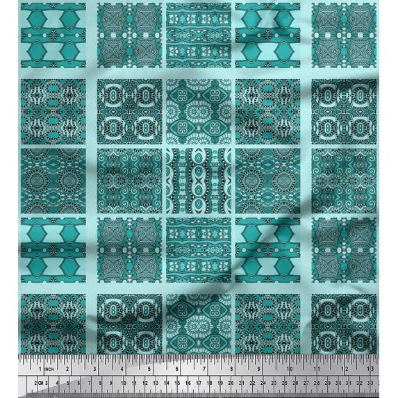 Soimoi Rayon Fabric Check & Mosaic Patchwork Print Fabric by The Yard 42 Inch Wide