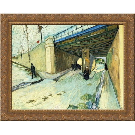 The Railway Bridge over Avenue Montmajour 24x20 Gold Ornate Wood Framed Canvas Art by Vincent van Gogh