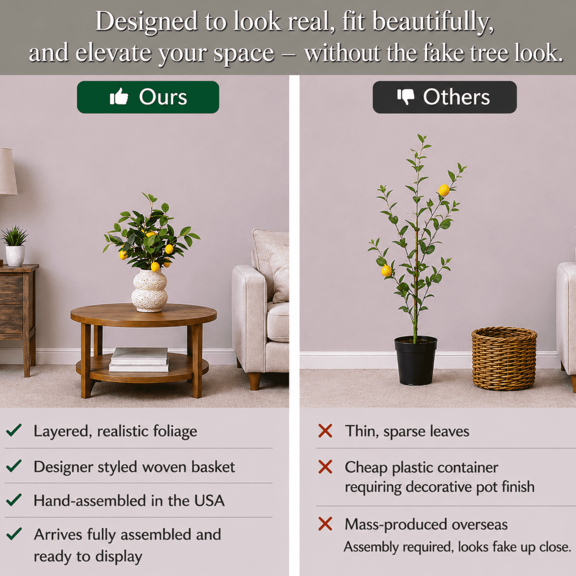 Artificial Plant, 24in Artificial Lemon Plant with Realistic Lemons in a Woven Tiered Basket by LCG Florals, Fake Indoor Faux Plant for Living Room, Kitchen, and Home Decor