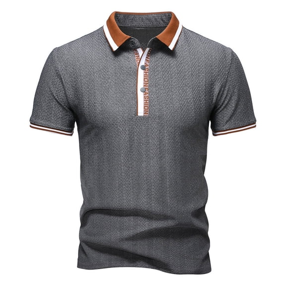 Ceisia Men's Textured Knit Polo Shirt with Contrast Collar Dark Gray XXXXL Big & Tall Gifts for Father