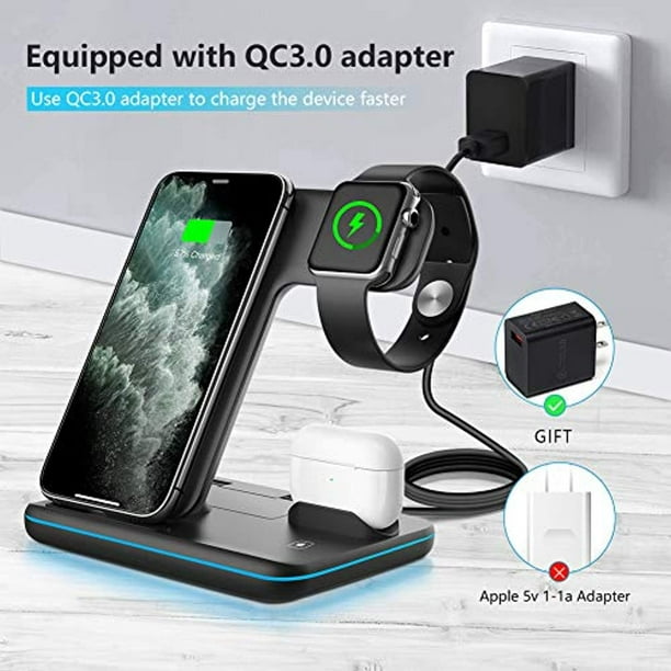 WAITIEE Wireless Charger 3 in 1 Qi Certified 15W Fast Charging