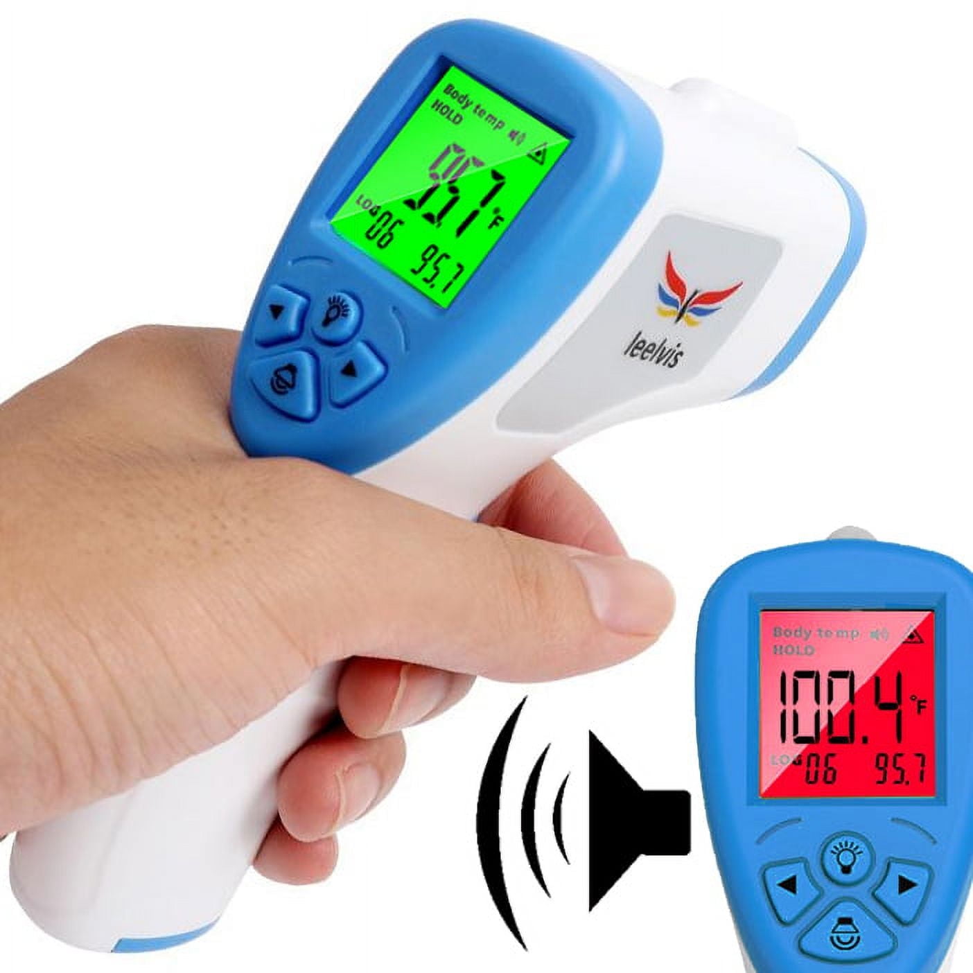 Contactless Digital Forehead Thermometer, Fast 1 Second Readings for Body or Object Temperature, Backlit Display, Fever Alarm Beep and Color, Memory Recall, Battery Operated, Celsius and Fahrenheit