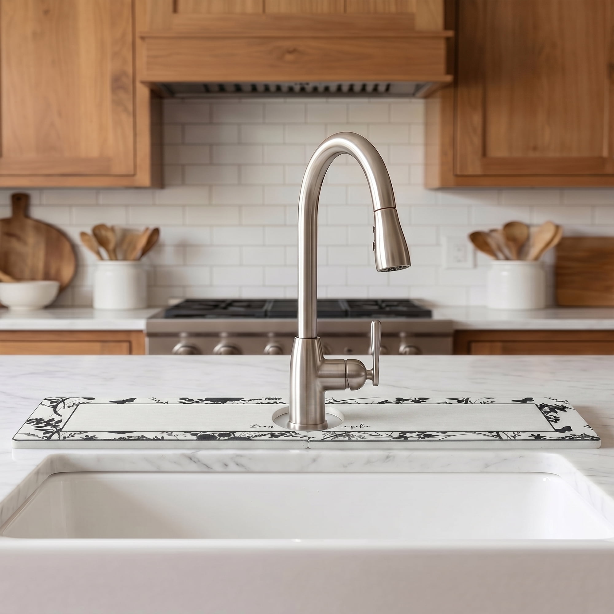 Unique Bargains Faucet Mat Versatile Kitchen Sink Mat for Home Black/White 23.6*3.9 in