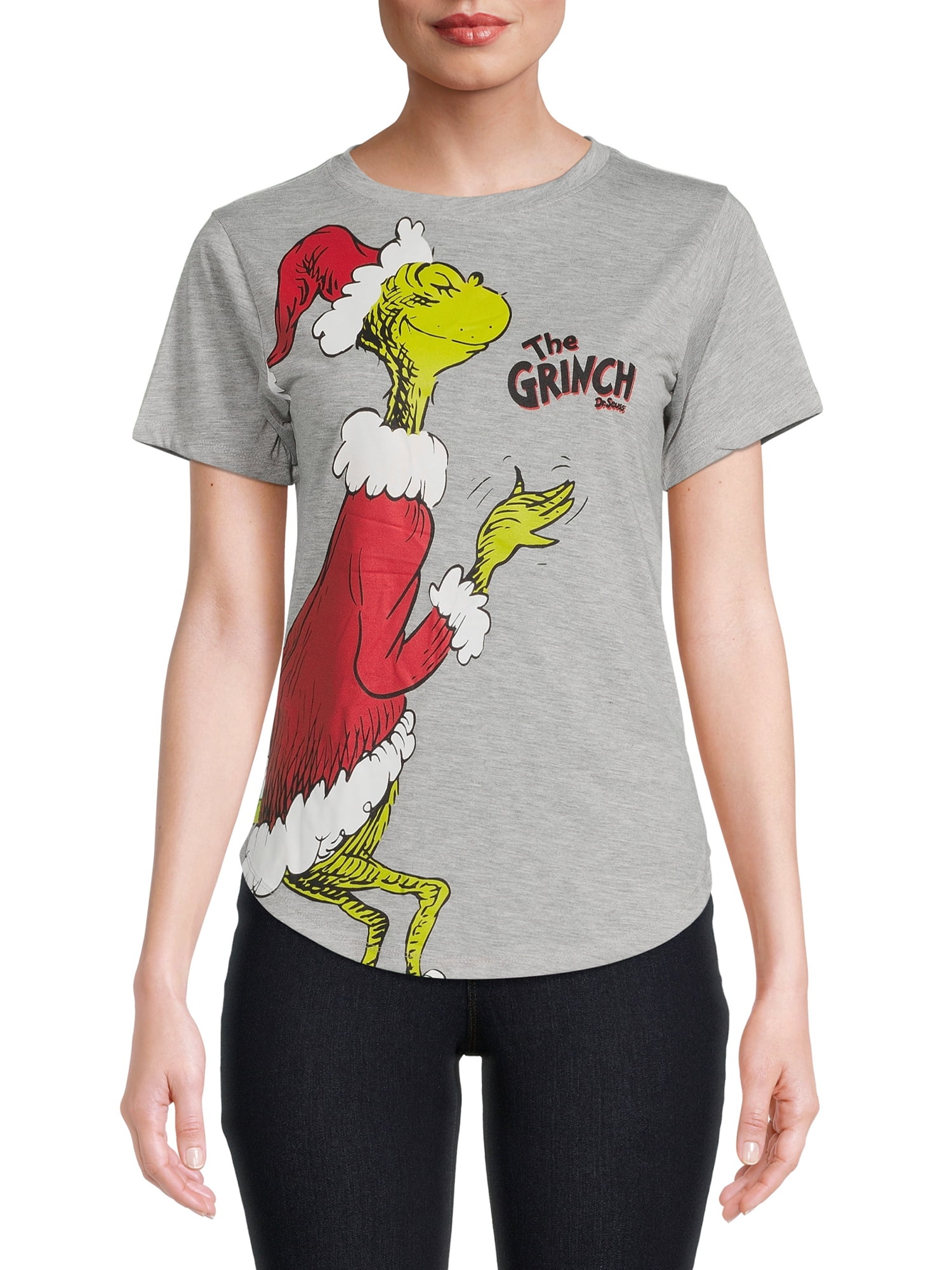 Licensed Graphics The Grinch Women's Juniors Short Sleeve Christmas Graphic Tee