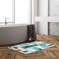 Mid Century Bath Mat Abstract Turquoise Orange Diamond Retro Geometric
