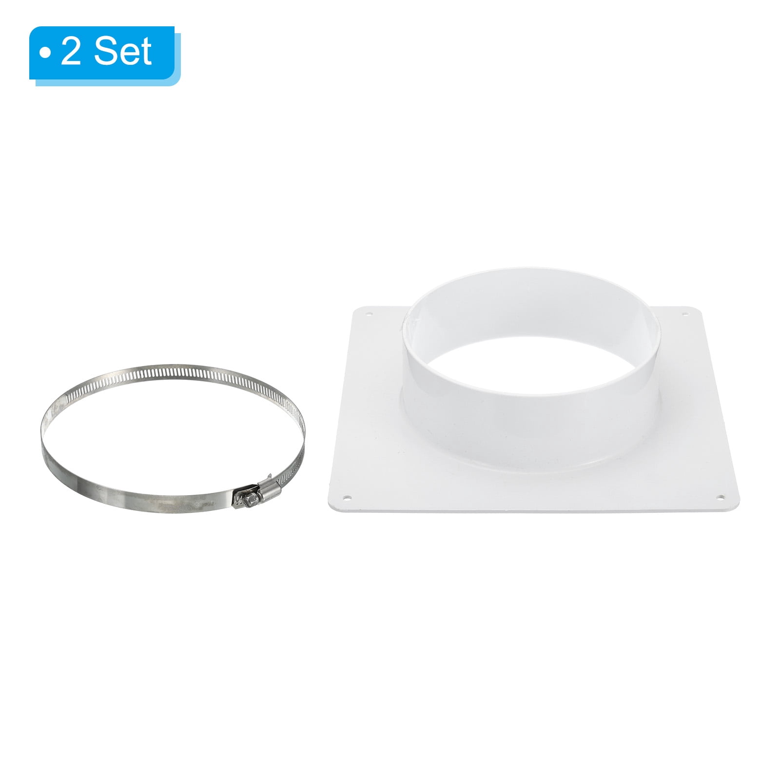 Uxcell 6" Duct Connector Flange 2 Pcs Dryer Vent Wall Plate Square to Round with Clamp for Air Cooling Ventilation White