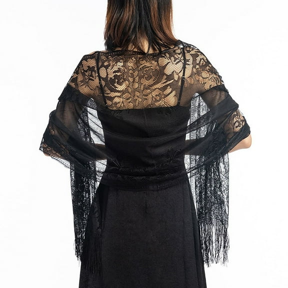 Sheer Tulle Lace Shawl Scarf with Tassels for Wedding Parties Prom Evening Events