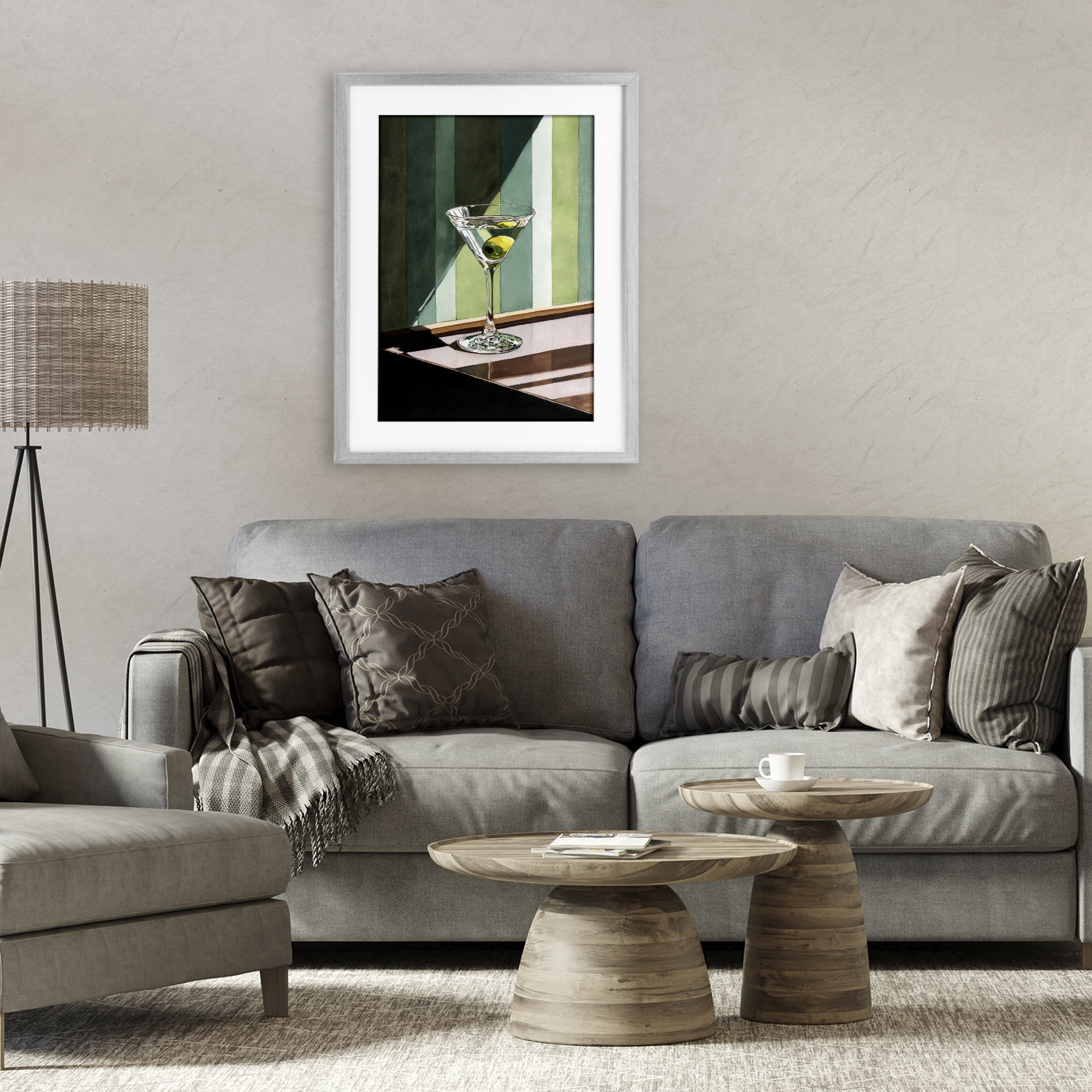 Stupell Industries Olive Martini in Sun Beam Gray Framed Print Under Glass, design by Petal Prints Design