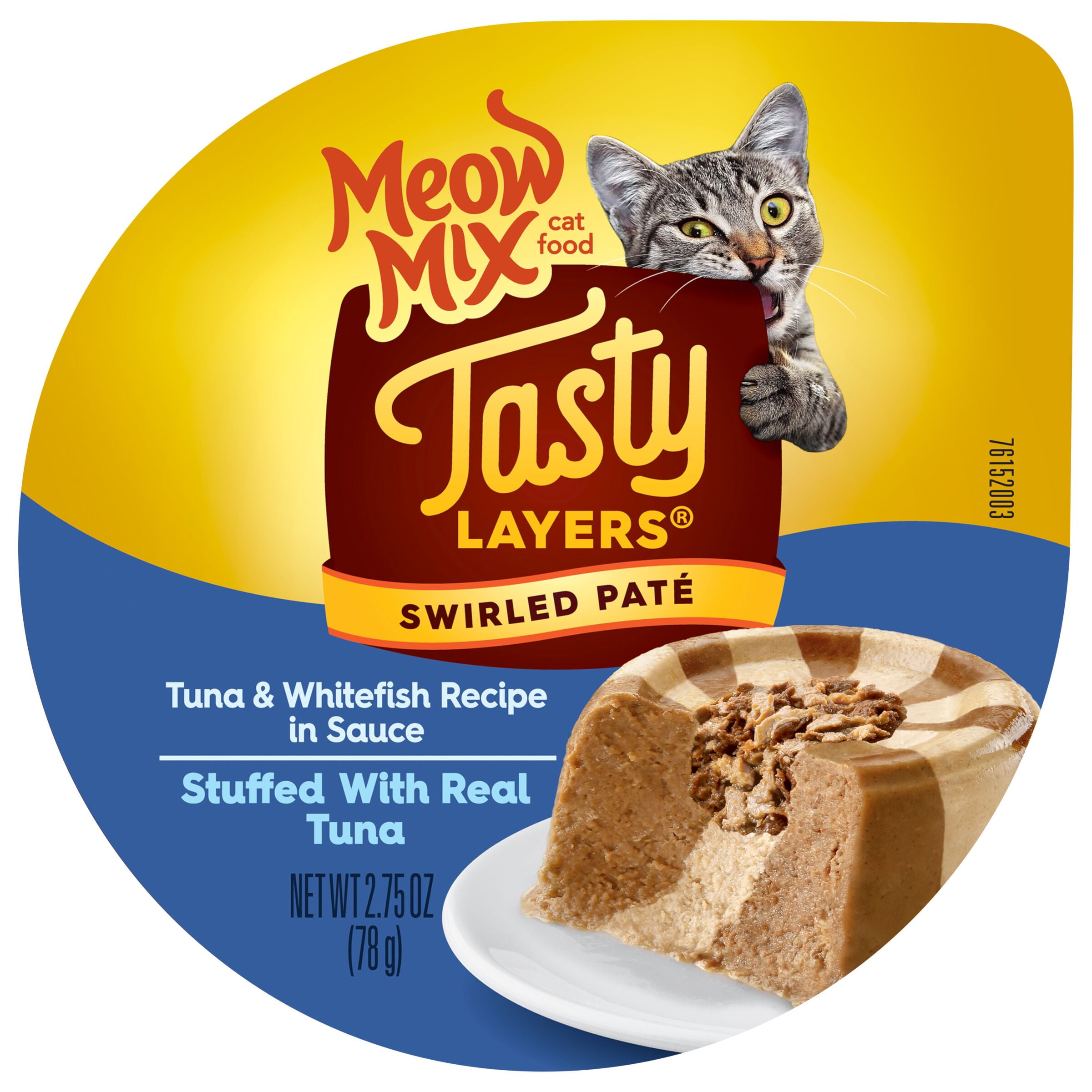 Meow Mix Tasty Layers Swirled Pate Cat Food Chicken Turkey Recipe Stuffed with Real Chicken 2.75 oz Cup Walmart