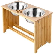 FOREYY Raised Pet Bowls for Cats and Small Dogs, Bamboo Elevated Dog Cat Food and Water Bowls Stand Feeder with 2 Stainless Steel Bowls and Anti Slip Feet