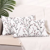 REGALWOVEN 2 Pcs Classical Embroidery Jacquard Teal Decoration Throw Pillow Cover Pattern Pillow Cases for Outdoor Indoor Pink Flower 12" x 20"