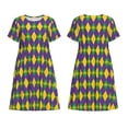 thumbnail image 3 of Bixox Robe d'Été à Manches Courtes pour Femmes Robe Ample Longueur Genou avec Poches-Mardi Gras, 3 of 7