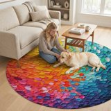 Small Fun Rugs Small Round Rug 3Ft, Bright Petals Non-Slip Washable Circle Rugs Carpet ...