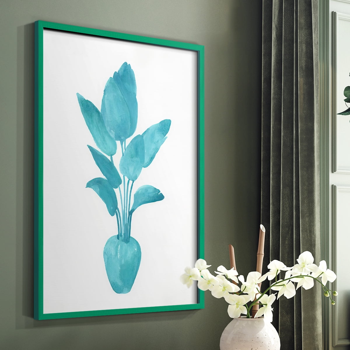 Watercolor House Plant II Framed Print in Green Solid Wood 8 x 10 Framed Print