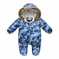 thumbnail image 2 of Baby Vintage Hooded Snowsuit Romper Fleece Lined Outwear Winter Warm Onesie Jumpsuit Infant Toddler Boys Kids Jackets Blue 5-6 Years, 2 of 7