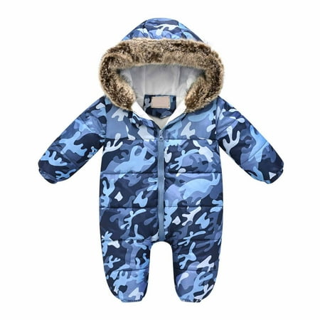 

uublik Infant Toddler Baby Winter Bodysuit Boys Girls Long Sleeve Print Plush Zipper Warm Romper Jumpsuit