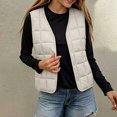 thumbnail image 2 of Afuyipoi Girls Quilted Vest (1-10) Sleeveless V-neck Warm Innerwear Waistcoat Beige Size 12M, 2 of 6