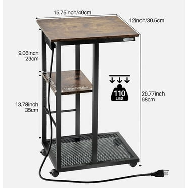 C Shaped End Table, Side Table with Charging Station, Nightstand, Sofa Table