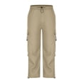 thumbnail image 5 of Women Solid High Waist Wide Leg Cargo Pants, Drawstring Elastic Waist Casual Sports Workwear Trousers with Multi Pockets Khaki XS, 5 of 7