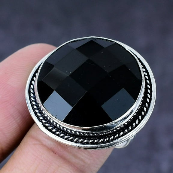 Natural Black Spinel Gemstone Handmade 925 Steling Silver Gift Ring Size 9