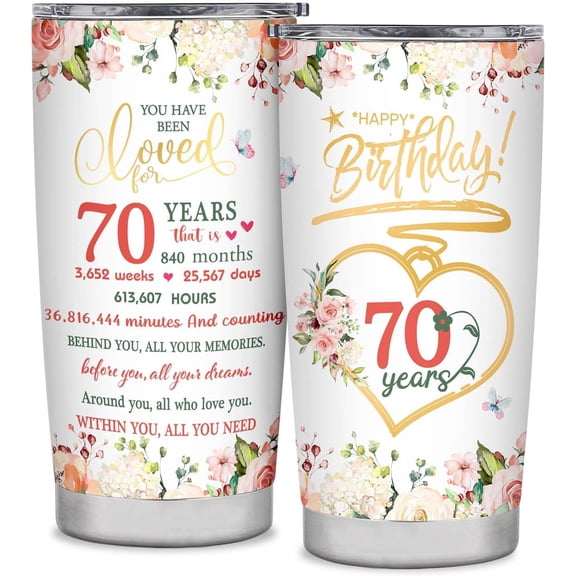 70th Birthday Gifts for Women, Happy 70 Year Old Birthday Gift, Best Gifts for 70 Year Old Woman, 1953 Birthday Gifts for Women Tumbler Cup 20oz With Lid