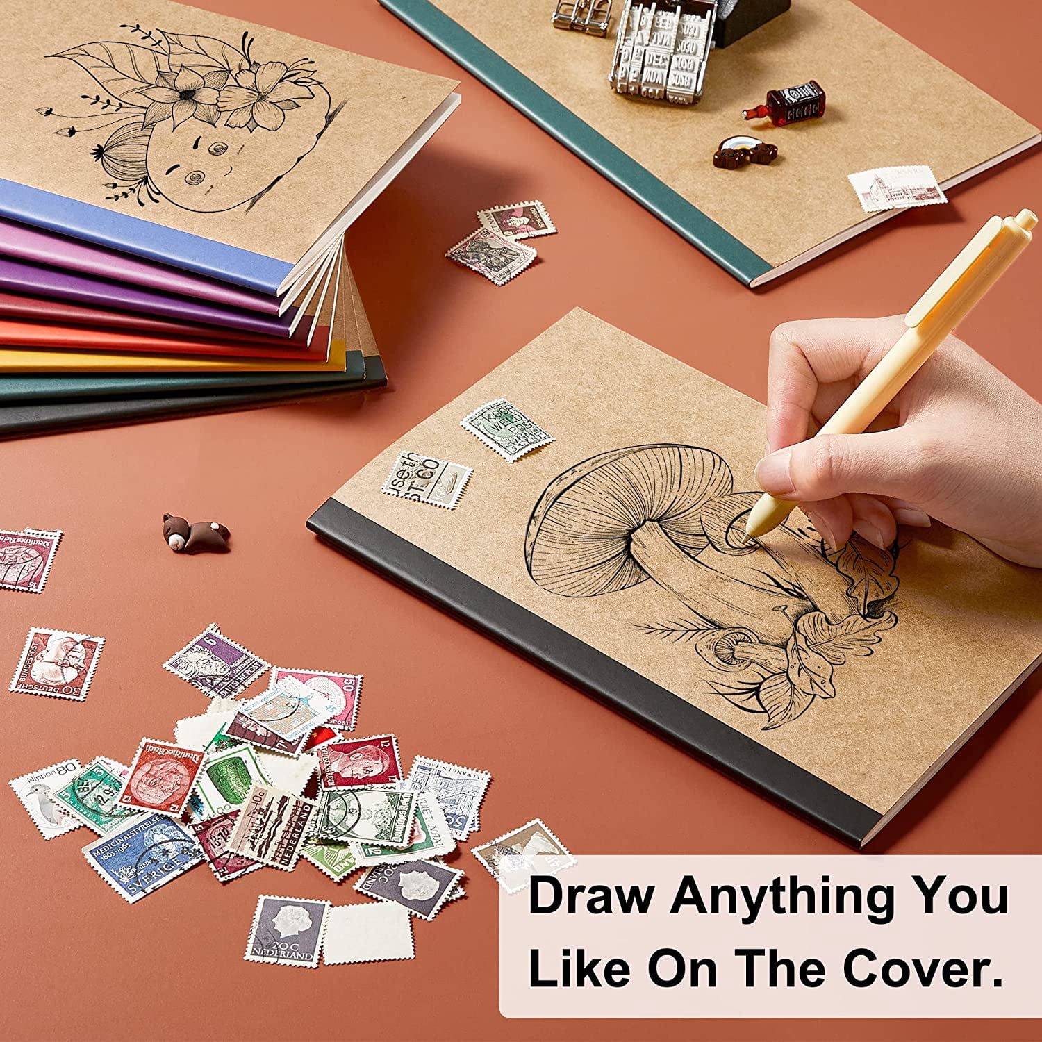 16 Pack Composition Notebooks Bulk, Kraft Cover Lined Blank College Ruled Composition Travel Journals with Jewel Tone Spines For Women Students, 60 Pages, 8.3”x 5.5”, A5, 8 Vintage Colors