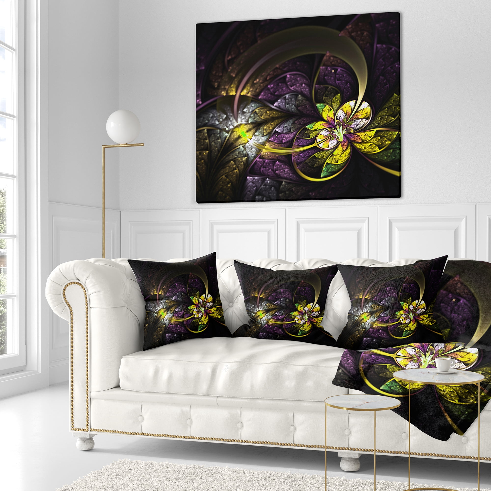 Designart Dark Alien Digital Art Fractal Flower - Floral Throw Pillow - 16x16