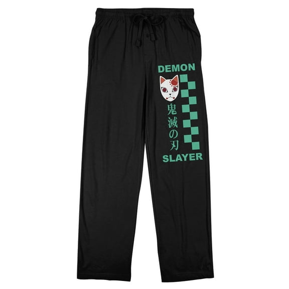 Demon Slayer Mask Title Logo Men's Black Graphic Sleep Pants-Medium