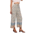 thumbnail image 4 of INSPIRE CHIC Women's Boho Floral Pants Beach Elastic Waist Palazzo Wide Leg Trouser with Pockets XL Beige, 4 of 5
