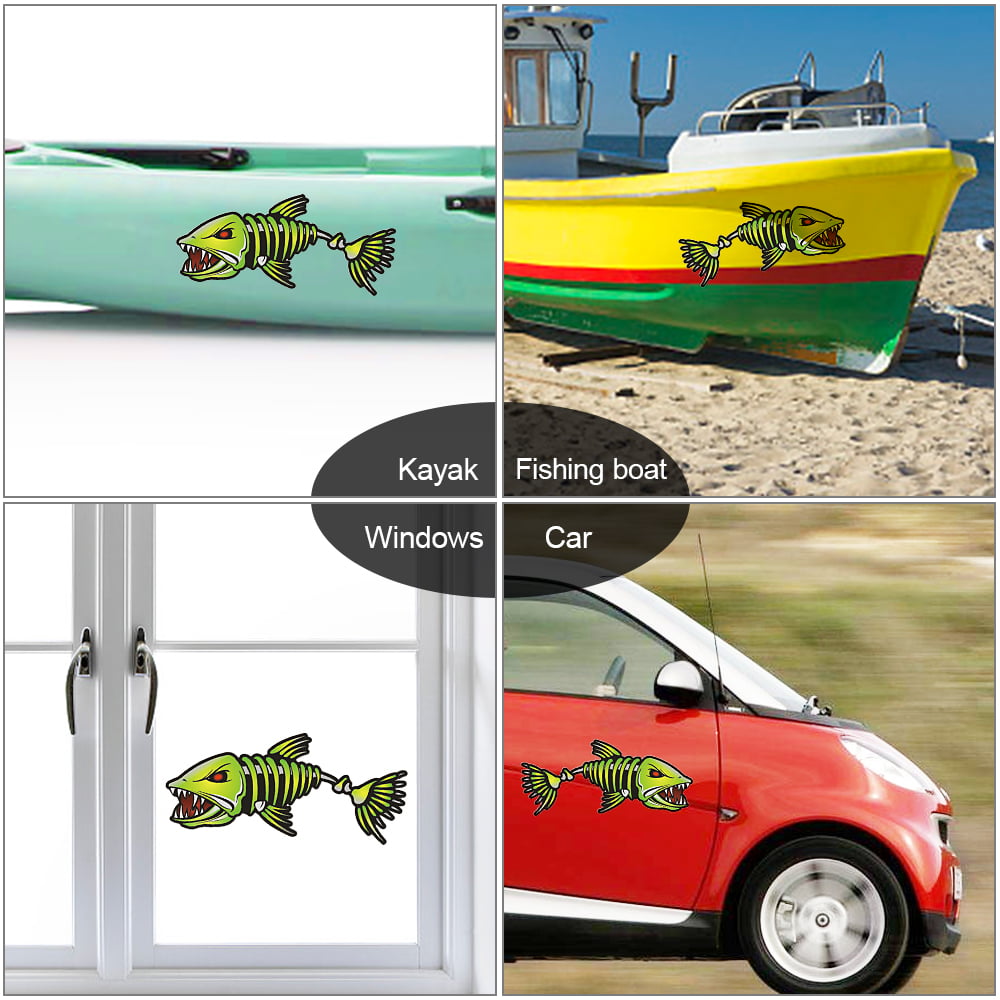 2 Pieces Fish Mouth Stickers Skeleton Fish Stickers Fishing Boat