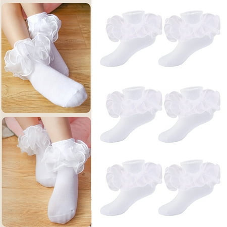 

3 Pairs/Lot Baby Girls Lace Mesh Ankle Socks White Pink Blue Princess Ruffle Breathable Cotton Short Sock