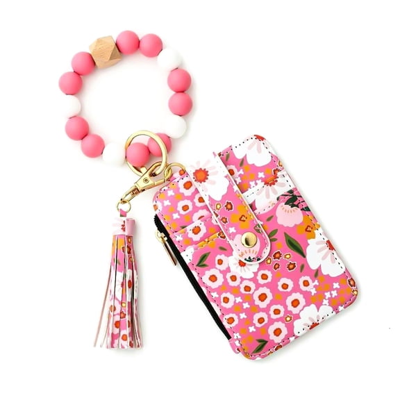 Januofit Boho Beaded Wallet Keychain Wristlet Wallet for Women Credit Card Holder Small Purse Tassel Silicone Keychain Gifts