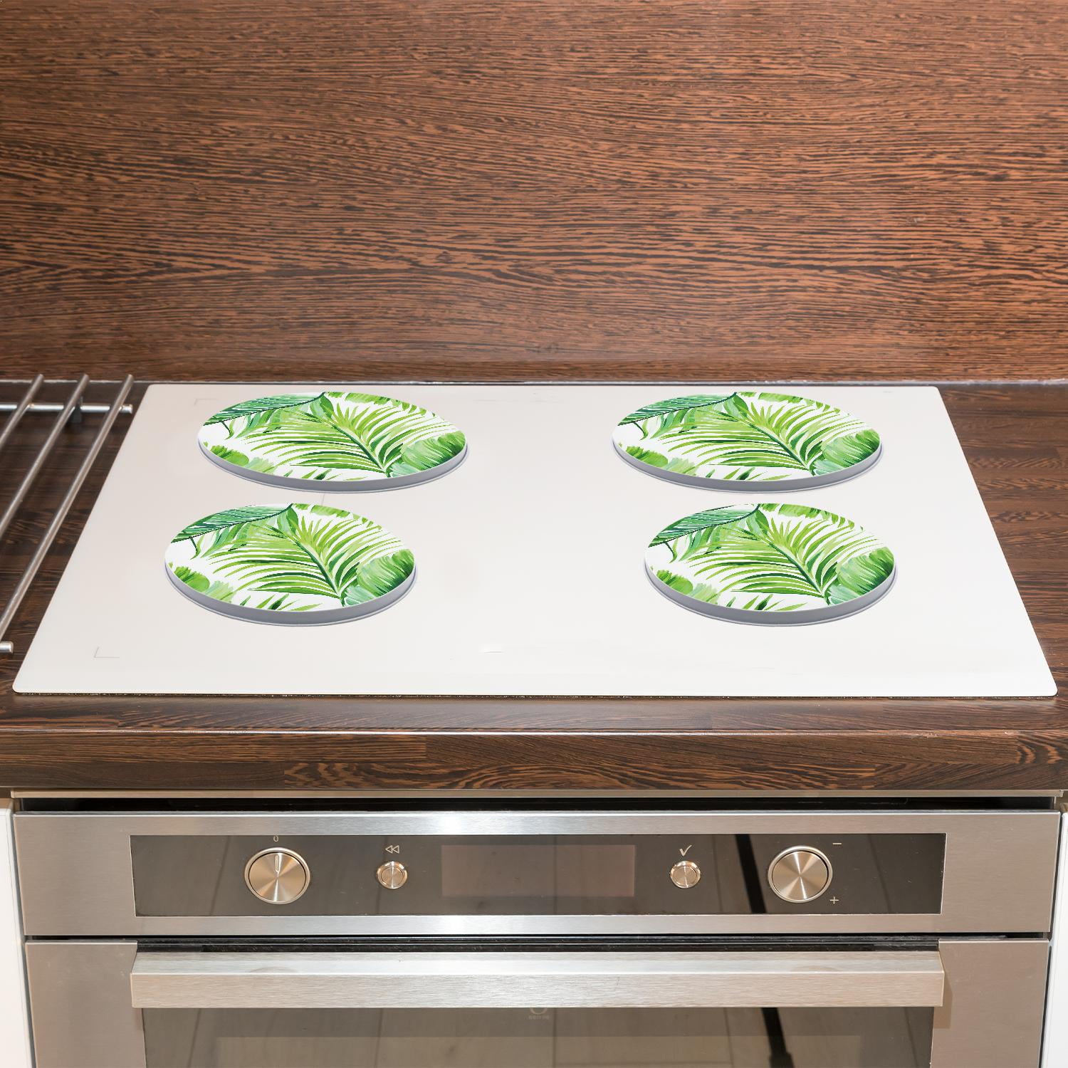 Round Stove Burner Covers 4 Pcs for Home Decor Cooktop Decorative ,Watercolor Palm Tree Leaves Summer Green creative, Metal Round Stove Burner Covers 8Inch And 10Inch