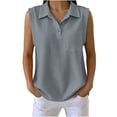 thumbnail image 3 of VBVC Women's Waffle Collared Sleeveless Shirt , Casual Button Down Top For Women, Ladies' Summer Work Blouse with Pockets,Gray,S-2XL, 3 of 7