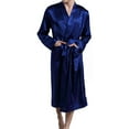 thumbnail image 3 of Men's Silk Satin Long Robe, Lightweight Kimono Bathrobe for men with Two Pockets, M-XXL Nightgown, Blue, 3 of 7