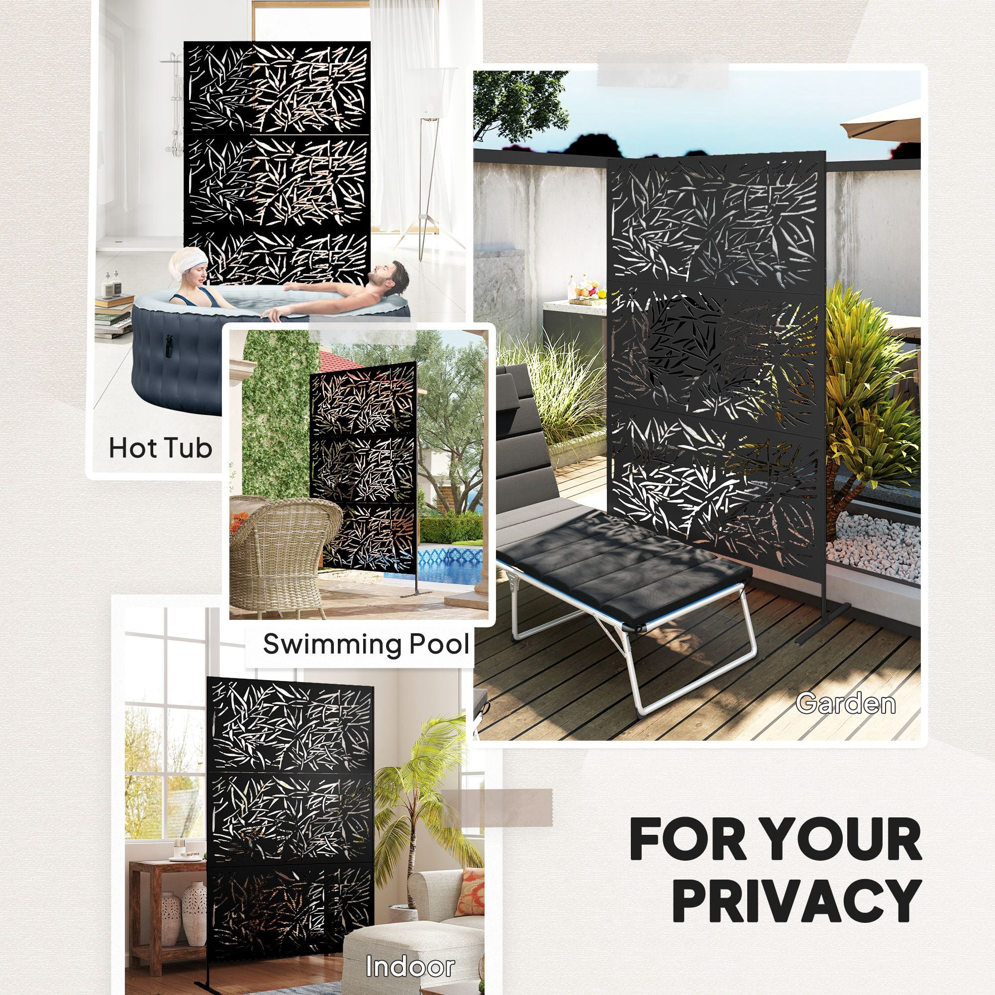 Alvantor Freestanding Outdoor Decorative Privacy Screen Bamboo Black
