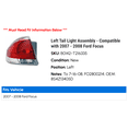 thumbnail image 2 of Left Tail Light Assembly - Compatible with 2007 - 2008 Ford Focus, 2 of 2