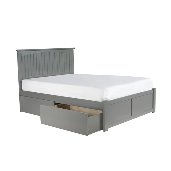 Nantucket Platform Bed with Flat Panel Foot Board and 2 Urban Bed Drawers, Multiple Sizes, Multiple Colors